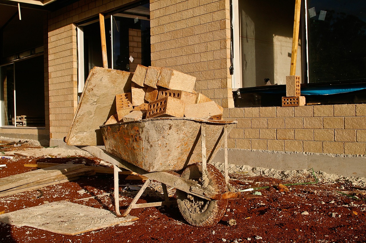 barrow, bricks, wheel-barrow