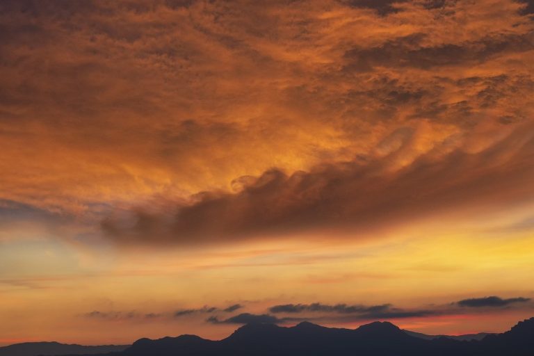 sunset, mountains, clouds