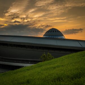 katowice, saucer, nature, architecture, city, poland, sunset, sky