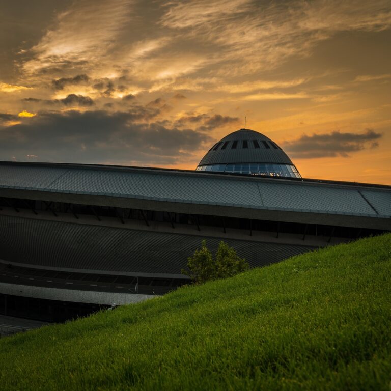 katowice, saucer, nature, architecture, city, poland, sunset, sky