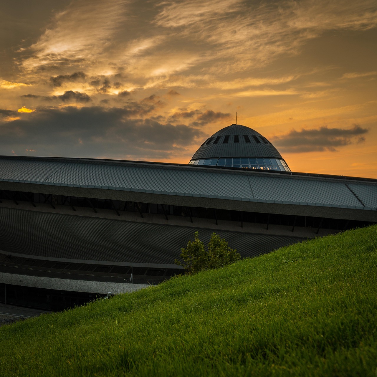 katowice, saucer, nature, architecture, city, poland, sunset, sky